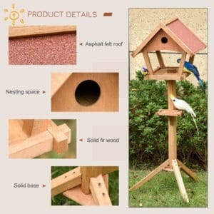 Pawhut Wooden Bird Feeder Stand