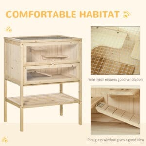 Pawhut Hamster Cage 3-Tier Fir Wood