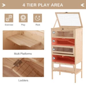 Pawhut Wooden Hamster Cage 4-Tier