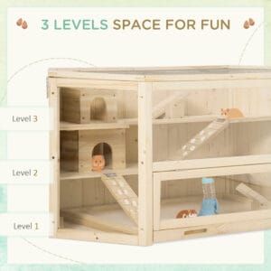Pawhut 3-Tier Wooden Hamster Cage