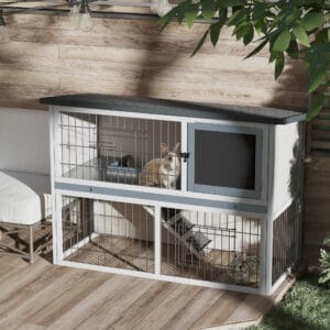 Pawhut Rabbit Hutch & Run w/ Removable Tray