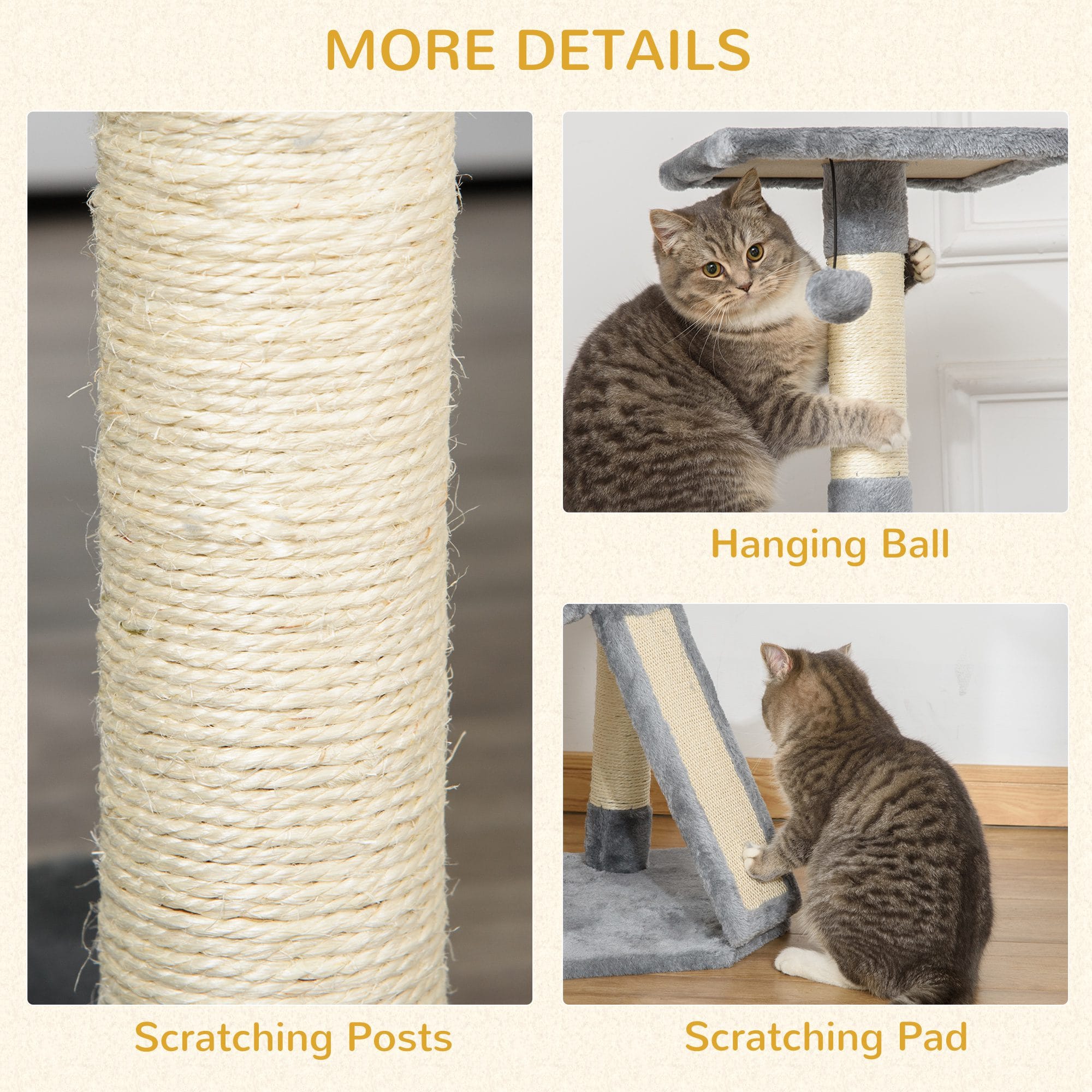 PawHut 3 Level Cat Tree Scratching Post PawHut 3 Level Cat Tree Scratching Post
