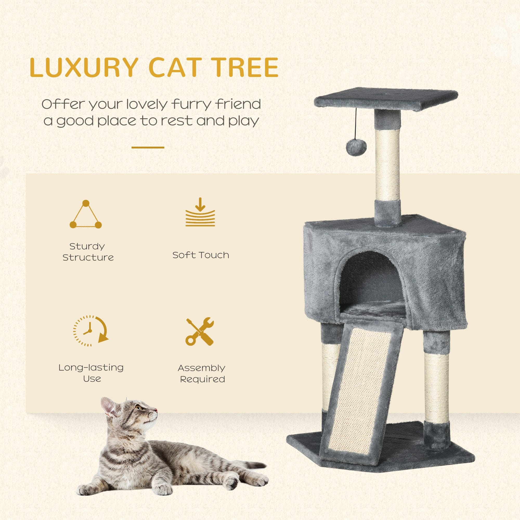 PawHut 3 Level Cat Tree Scratching Post PawHut 3 Level Cat Tree Scratching Post