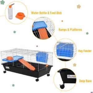 Pawhut Small Animal Cage w/ Wheels 89cm