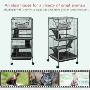 Pawhut Small Animal Cage w/ Platform Ramp