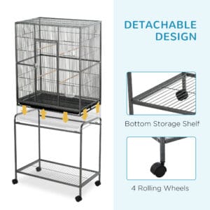 Pawhut Rolling Bird Cage w/ Stand