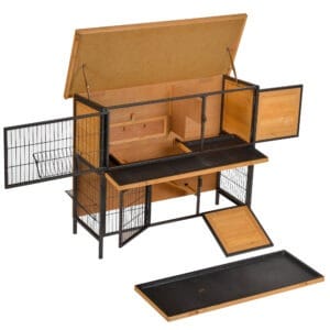 Pawhut Wooden & Metal Rabbit Hutch With Tray Pawhut Wooden & Metal Rabbit Hutch With Tray