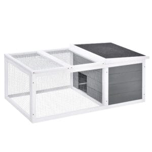 Pawhut Rabbit Hutch w/ Asphalt Roof