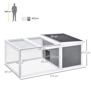 Pawhut Rabbit Hutch w/ Asphalt Roof