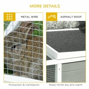Pawhut Rabbit Hutch w/ Asphalt Roof