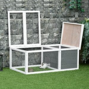 Pawhut Rabbit Hutch w/ Asphalt Roof