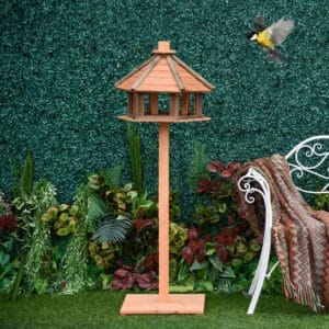 Pawhut Wooden Bird Feeder Table Brown