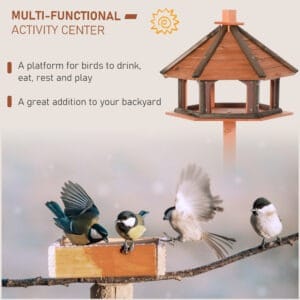 Pawhut Wooden Bird Feeder Table Brown