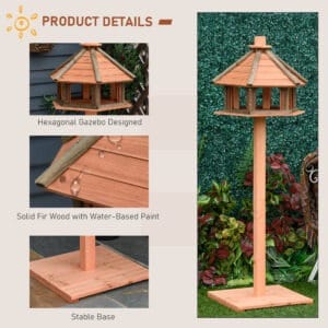 Pawhut Wooden Bird Feeder Table Brown
