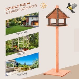 Pawhut Wooden Bird Feeder Table Brown