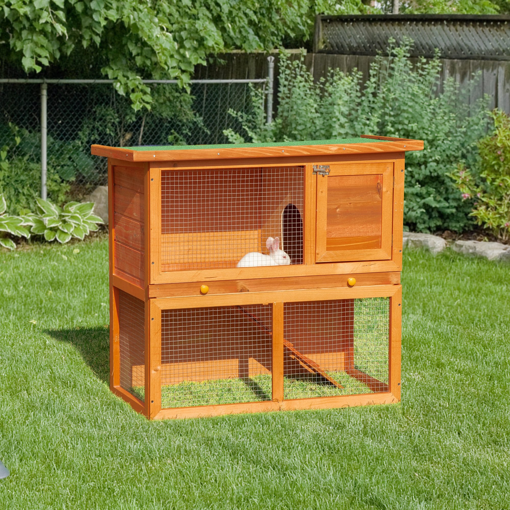 PawHut 2 Tier Rabbit Hutch Wooden PawHut 2 Tier Rabbit Hutch Wooden