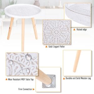 Homcom Side Table Pine Wood Floral