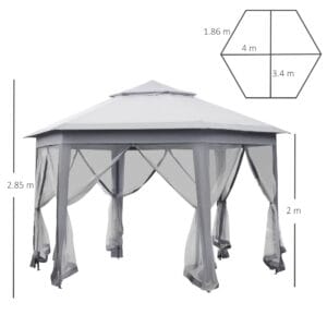 Outsunny Hexagon Pop Up Gazebo 4 x 4m Grey