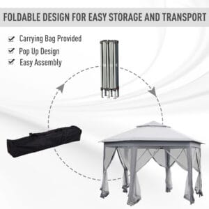 Outsunny Hexagon Pop Up Gazebo 4 x 4m Grey