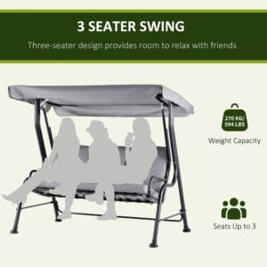 Outsunny 3 Seater Swing Chair Grey