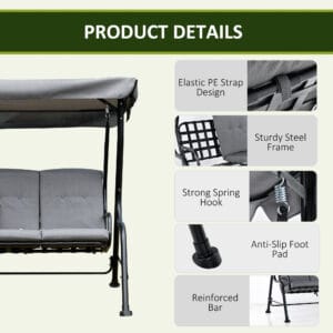 Outsunny 3 Seater Swing Chair Grey