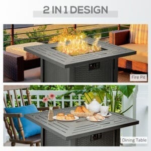 Outsunny Rattan Propane Fire Pit Table