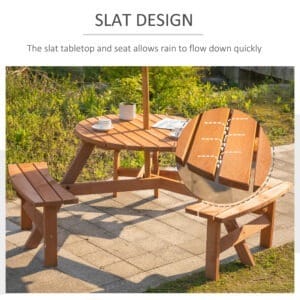 Outsunny Round Table w/ Attached Benches