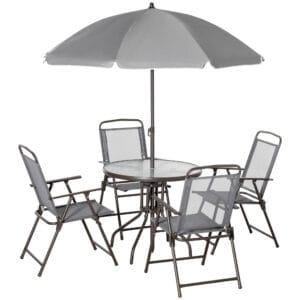Outsunny Dining Set with Umbrella 6Pc Patio