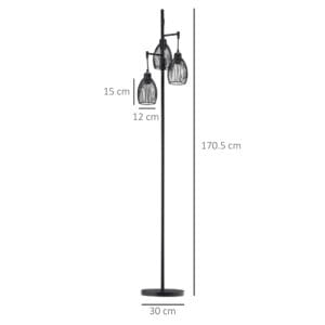 Homcom 3-Light Floor Lamp Dimmable Black