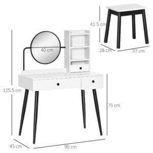 Dressing Table Set w/ 3 Drawers White