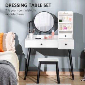 Dressing Table Set w/ 3 Drawers White