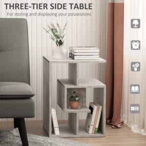 Side End Table Open Shelves 3-Tier
