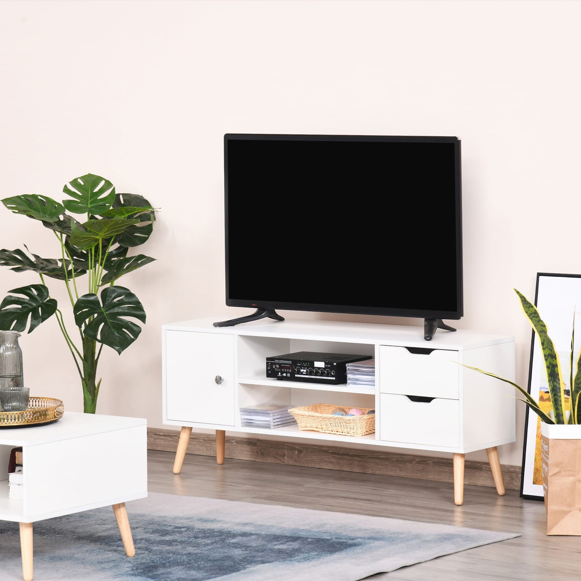 HOMCOM Modern TV Stand With Storage Shelf HOMCOM Modern TV Stand With Storage Shelf
