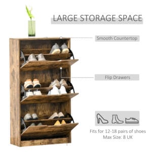 Shoe Cabinet Rack w/ 3 Flip Drawers 18 Pairs