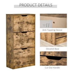 Shoe Cabinet Rack w/ 3 Flip Drawers 18 Pairs