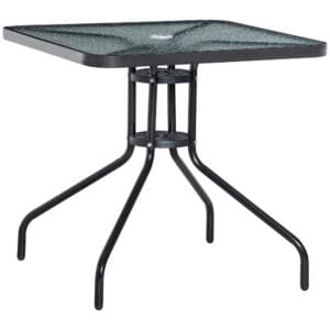 Outsunny Square Patio Table Tempered Glass Top