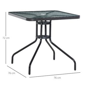 Outsunny Square Patio Table Tempered Glass Top