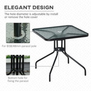 Outsunny Square Patio Table Tempered Glass Top