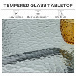 Outsunny Square Patio Table Tempered Glass Top