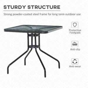 Outsunny Square Patio Table Tempered Glass Top