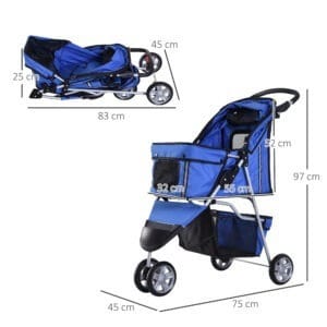 Pawhut Pet Stroller Pushchair w/ 3 Wheels