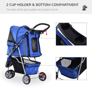 Pawhut Pet Stroller Pushchair w/ 3 Wheels