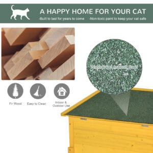 Pawhut Wooden Cat House Waterproof Roof