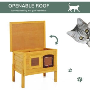 Pawhut Wooden Cat House Waterproof Roof