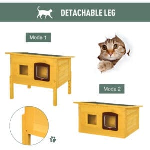 Pawhut Wooden Cat House Waterproof Roof