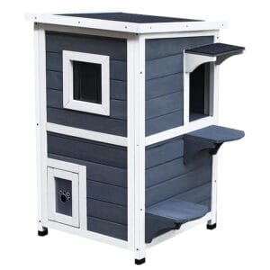 Pawhut Wood 2-Floor Cat Condo Shelter Gray