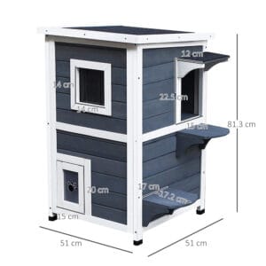 Pawhut Wood 2-Floor Cat Condo Shelter Gray