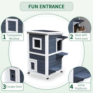 Pawhut Wood 2-Floor Cat Condo Shelter Gray