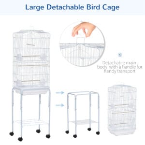 PawHut Bird Cage w/ Stand Sliding Tray