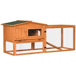 Pawhut Rabbit Hutch & Run w/ Ramp